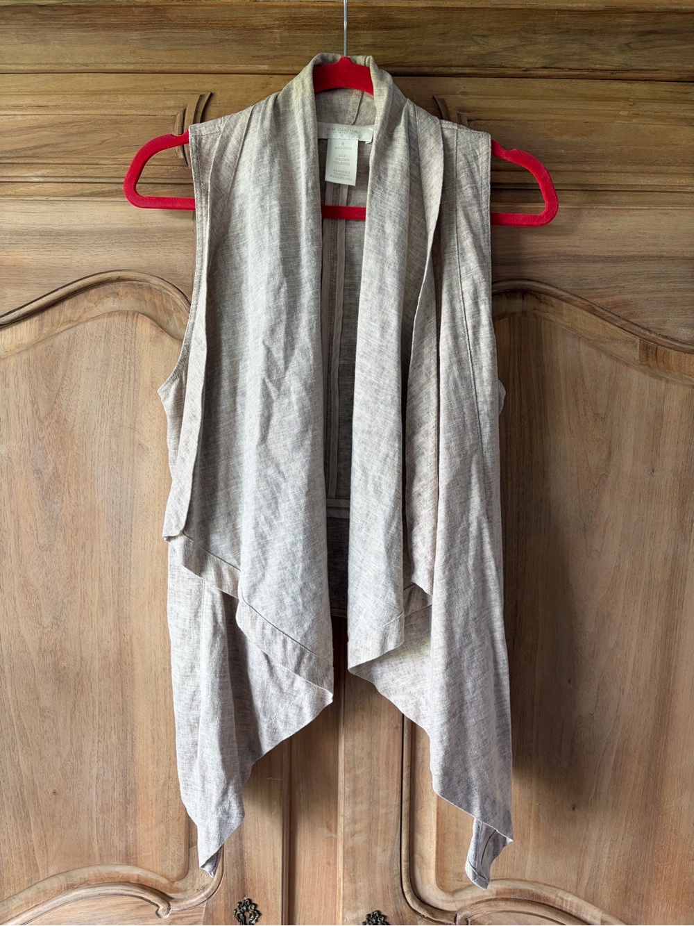 MM Couture Draped Open-Front Sleeveless Vest in Light Taupe